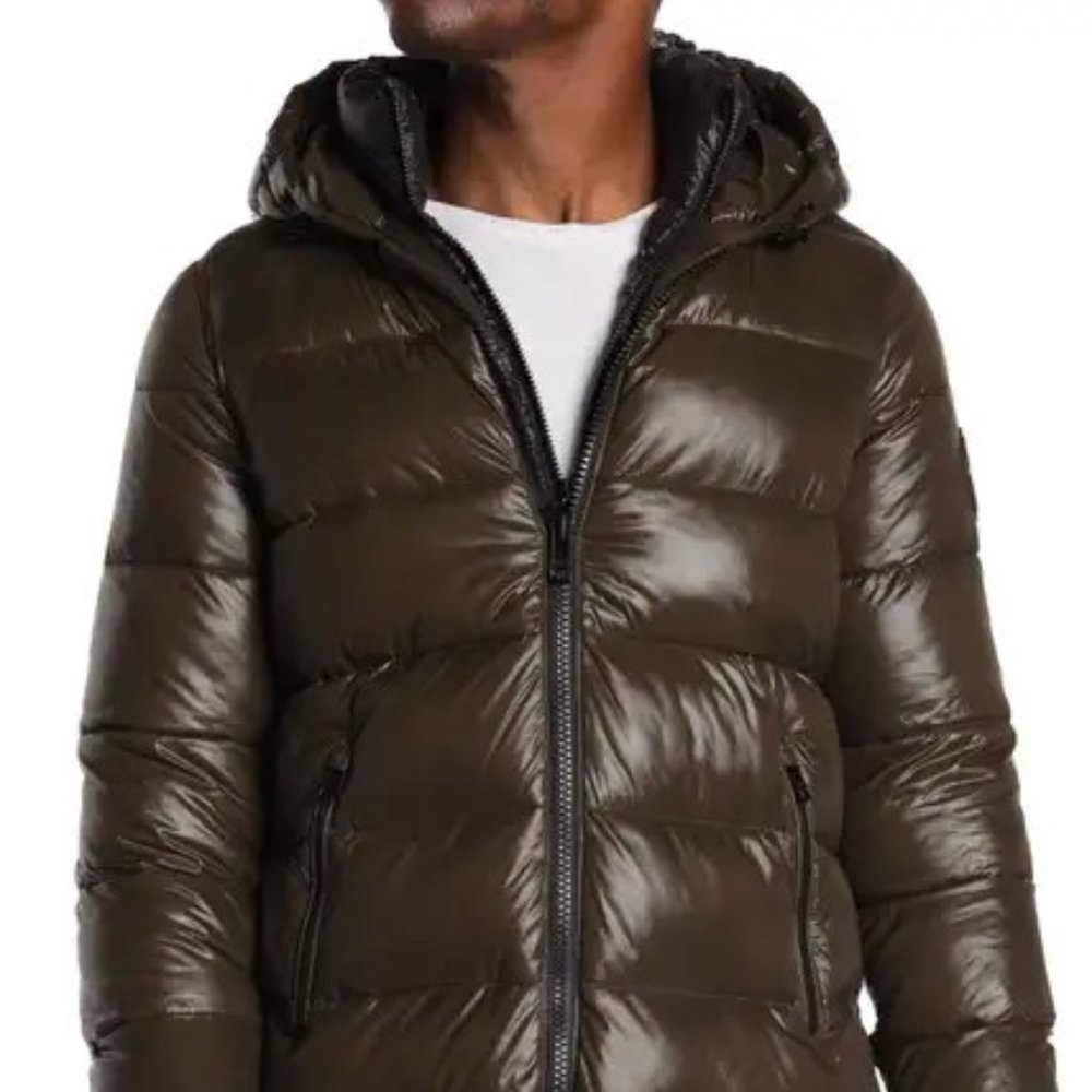 NEW!!!  MICHAEL KORS Water-Resistant Hooded Shiny Logo Print Nylon Puffer Jacket